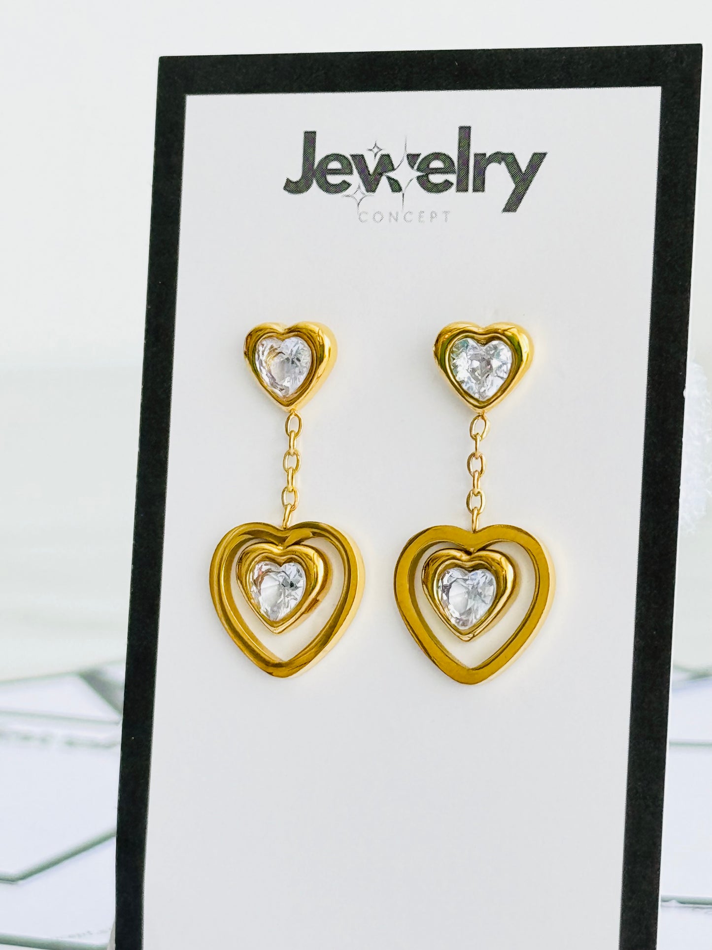 Brincos - Double Sparkle Hearts