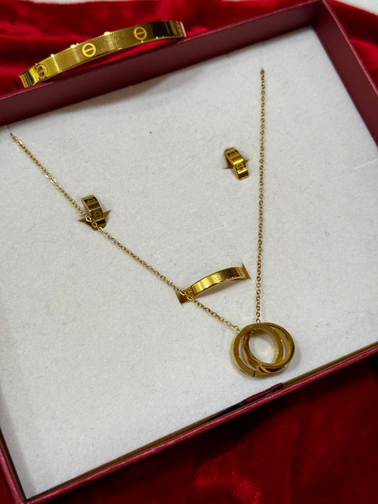 CONJUNTO CARTIER - COLAR + ARGOLAS + ANEL + BRACELETE + CAIXA PREMIUM