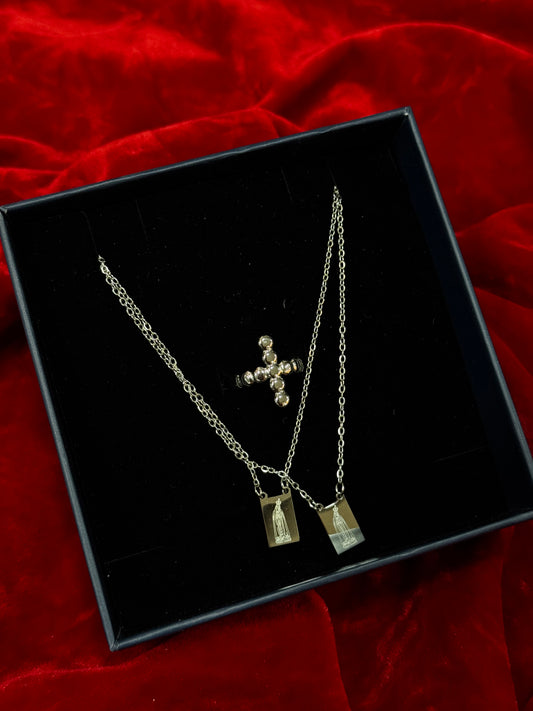 CONJUNTO CROSS  -  COLAR + ANEL + CAIXA + SACO