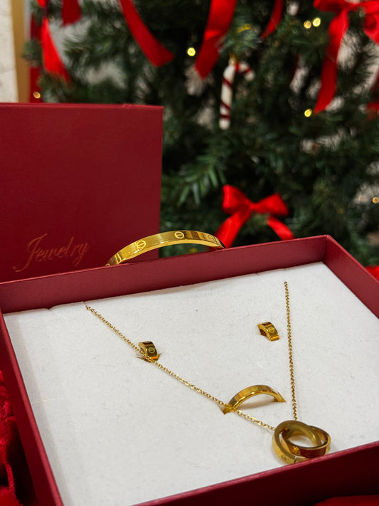 CONJUNTO CARTIER  -  COLAR + ARGOLAS + ANEL + BRACELETE +  CAIXA PREMIUM